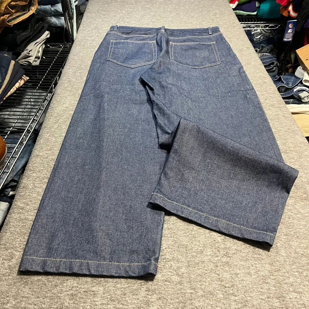 Bershka Baggy Wide Leg Jeans Mens 36x31 Blue Y2K Parachute Balloon Fit Denim